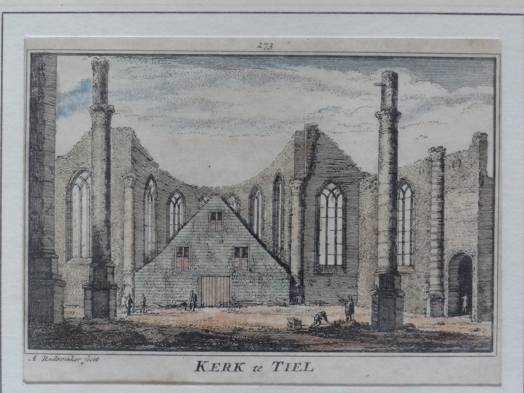 ets kleur kerk te Tiel ingekleurd, A. Rademaker, 18e eeuw, Antiek en Kunst, Ets, Architectuur, Ophalen of Verzenden, Origineel