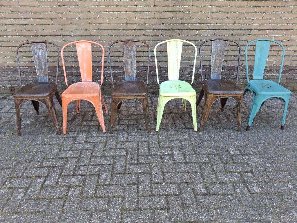 Metalen retro design stoelen 6 stuks - stapelbaar - DIY, Huis en Inrichting, Ophalen, Gebruikt, Bruin, Metaal