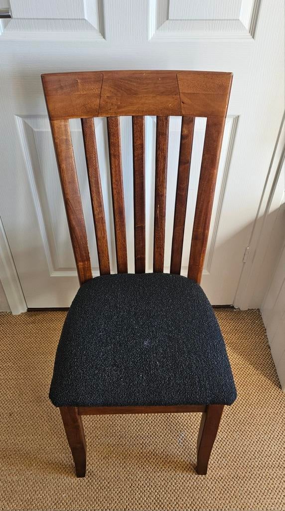 Houten eetkamerstoel met antraciet stoffen zitting, Huis en Inrichting, Gebruikt, Bruin, Klassiek, Ophalen of Verzenden