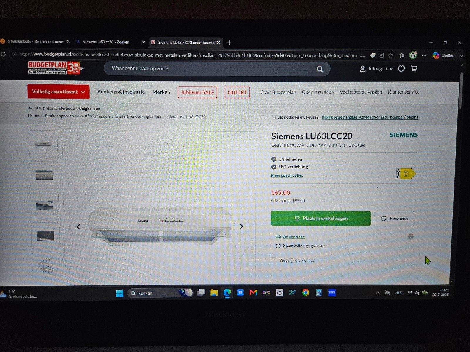 Siemens LU63LCC20 Onderbouw Afzuigkap - Nieuw in doos, Witgoed en Apparatuur, Afzuigkappen, Onderbouw afzuigkap, Nieuw, Ophalen of Verzenden