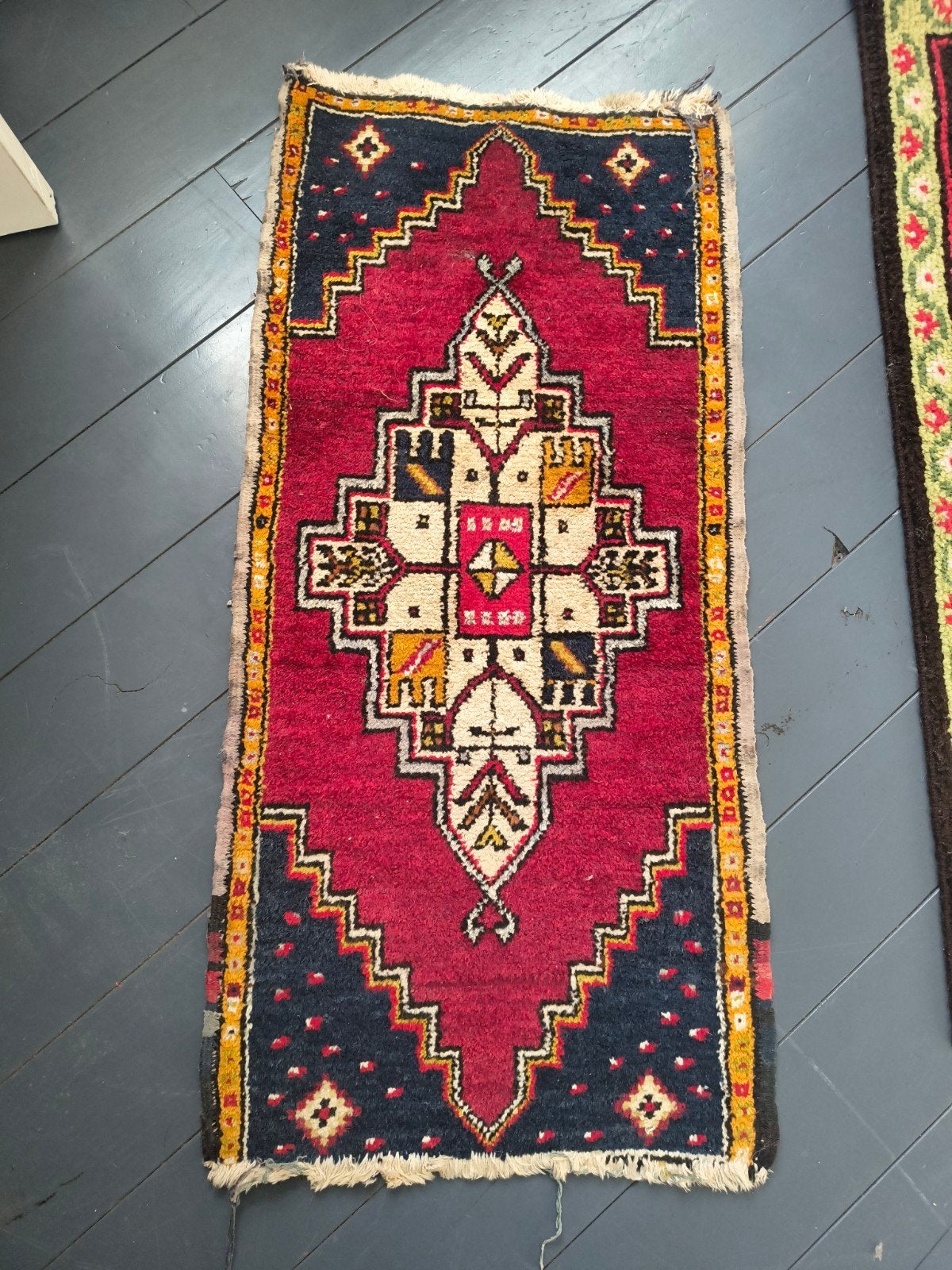 Vintage Oosters Tapijtje - Rood, Blauw & Crème, Ophalen, Oosters, Vintage, Traditioneel, Gebruikt, 100 tot 150 cm