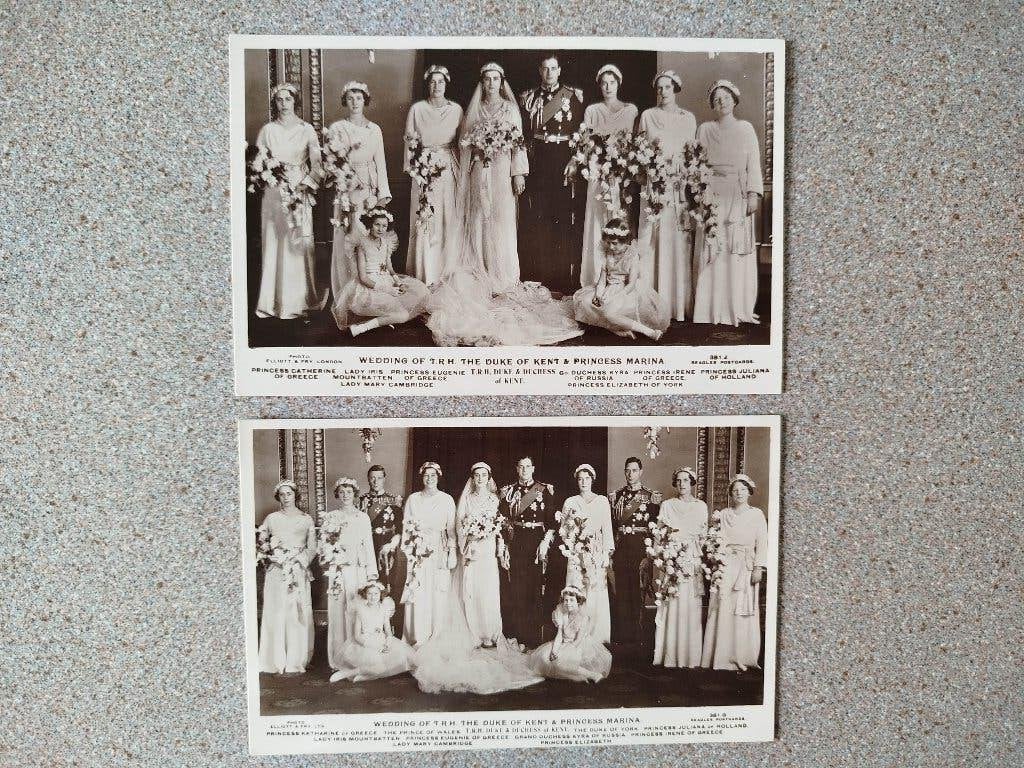 2 Briefkaarten bruiloft prins George en prinses Marina, Ophalen of Verzenden, Zo goed als nieuw, Buitenland, Kaart, Foto of Prent