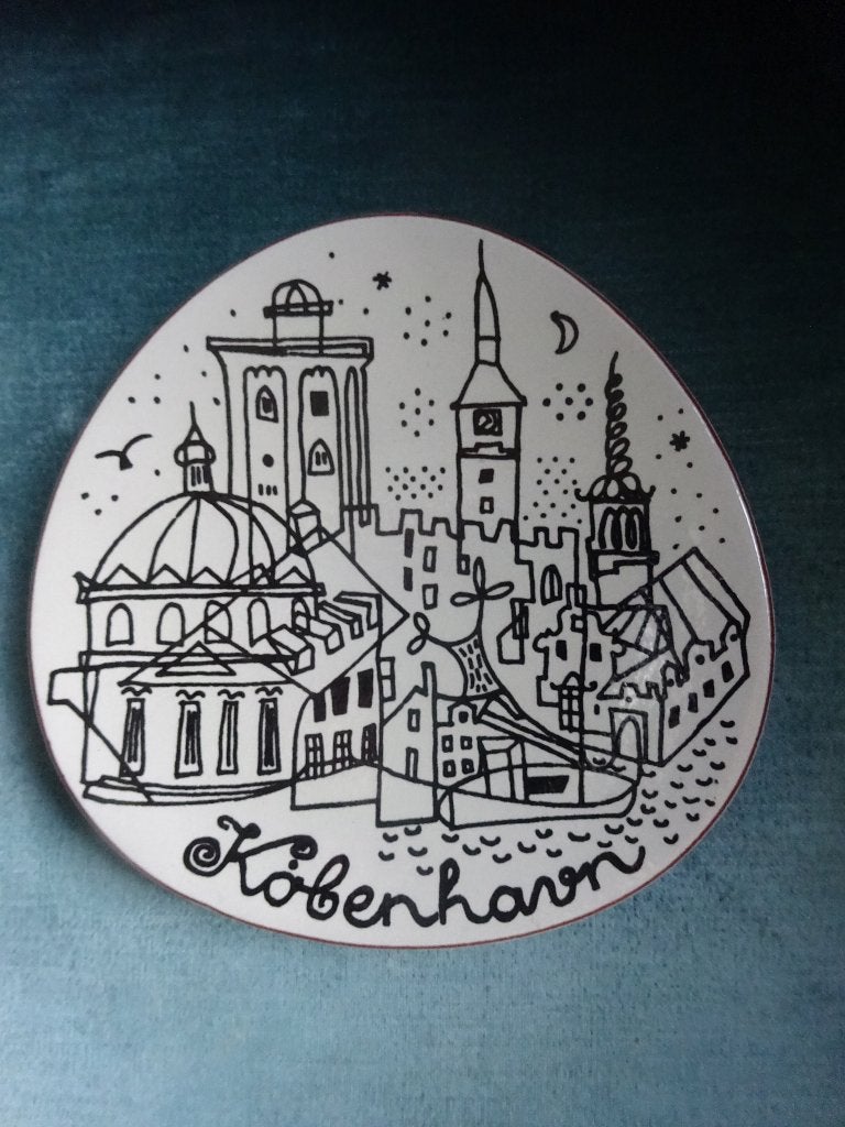 Knabstrup Wandbordje Kopenhagen met tekening van de stad, Antiek en Kunst, Antiek | Wandborden en Tegels, Ophalen of Verzenden