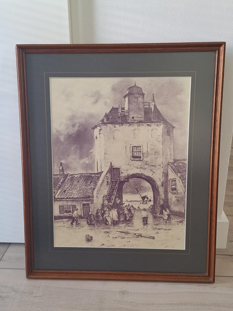 Vischpoort Harderwijk schilderij 68x56 cm, Antiek en Kunst, Ophalen