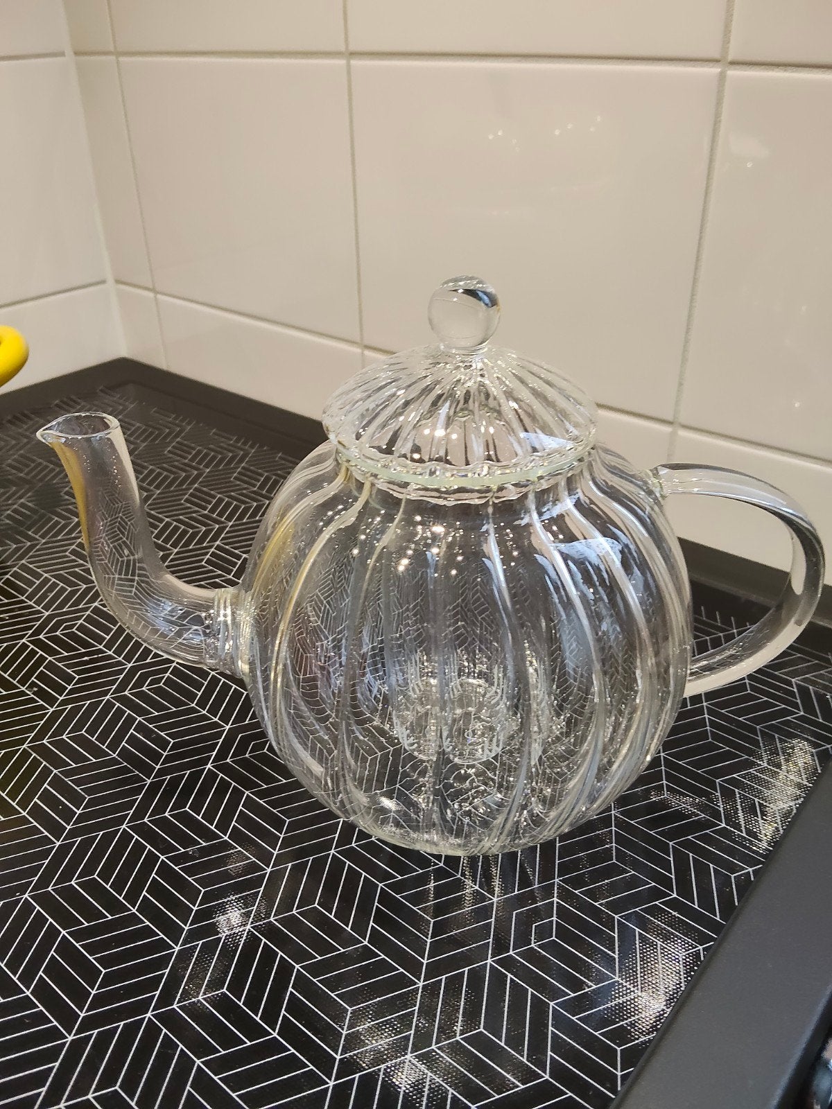 pompoen theepot, Huis en Inrichting, Ophalen, Glas, Zo goed als nieuw, Theepot