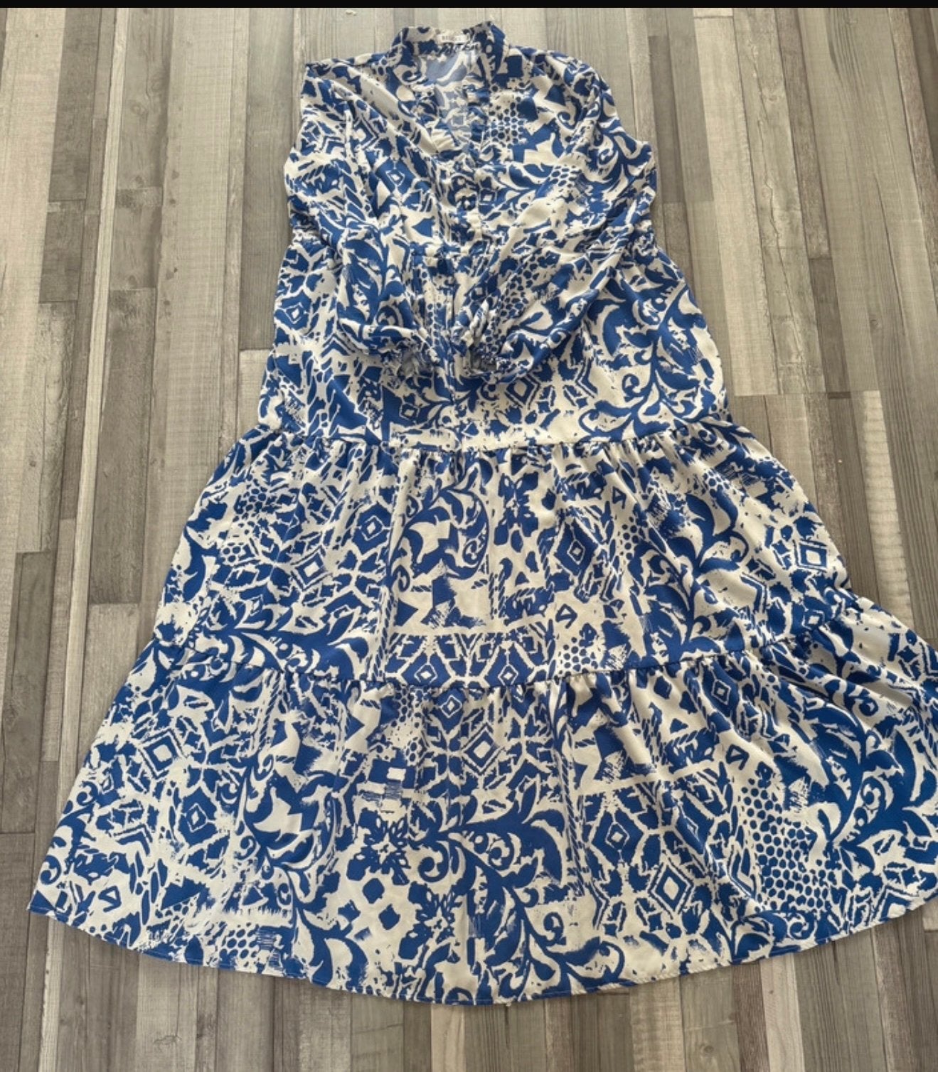 Belcci jurk maat L - Blauw/Wit patroon, Kleding | Dames, Blauw, Maat 42/44 (L), Ophalen of Verzenden, Zo goed als nieuw