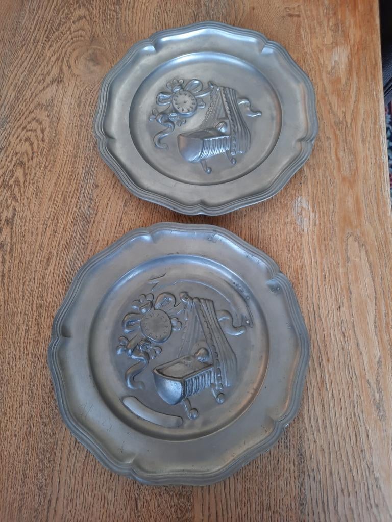 2 Tinnen geboorte borden, Ophalen of Verzenden
