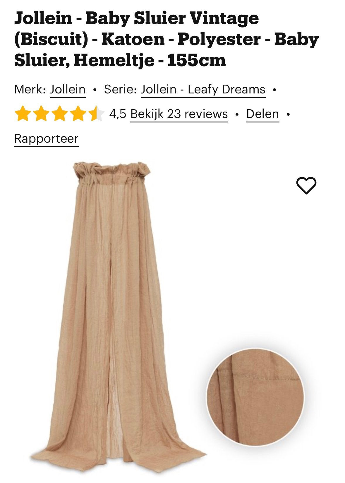 Nieuwe sluier Jollein biscuit, Kinderen en Baby's, Ophalen of Verzenden, Nieuw, Wanddecoratie
