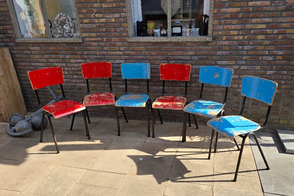 Vintage school/ kantine/ etalage/decoratie/ winkel stoelen., Huis en Inrichting, Stoelen, Ophalen, Gebruikt, Bruin, Vijf, Zes of meer stoelen