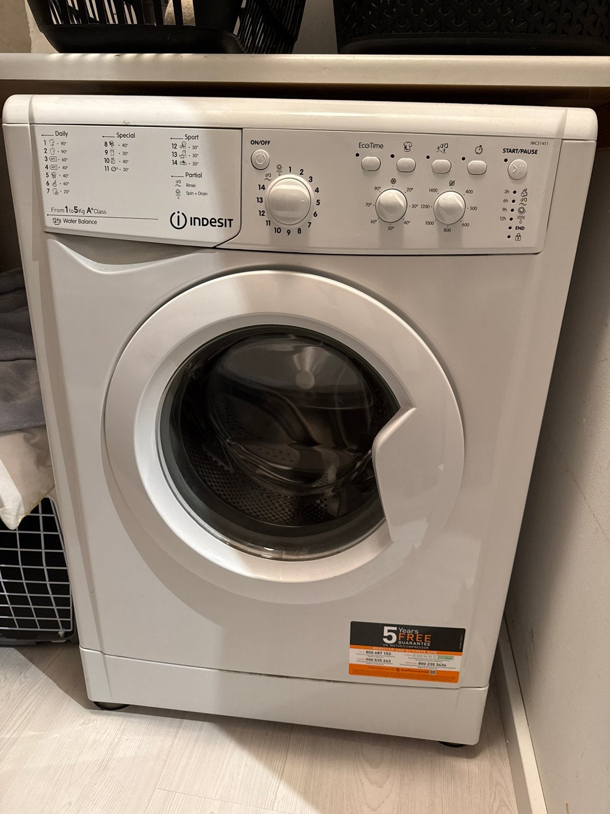 Indesit Wasmachine - Voorlader, 5 kg inhoud, Witgoed en Apparatuur, Ophalen, 4 tot 6 kg, Voorlader, Kort programma