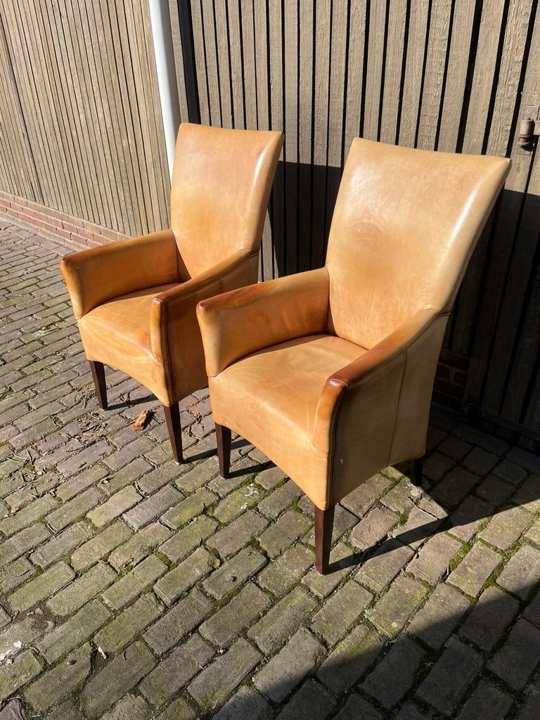 Mooie leren stoelen 40 euro per stuk, Ophalen, Gebruikt, Bruin, Leer