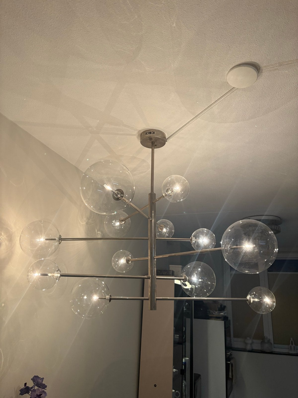 Eichholtz  'Argento' Chandelier - L - Chrome/helder glas, Ophalen, Zo goed als nieuw, Metaal, Overige fittingen