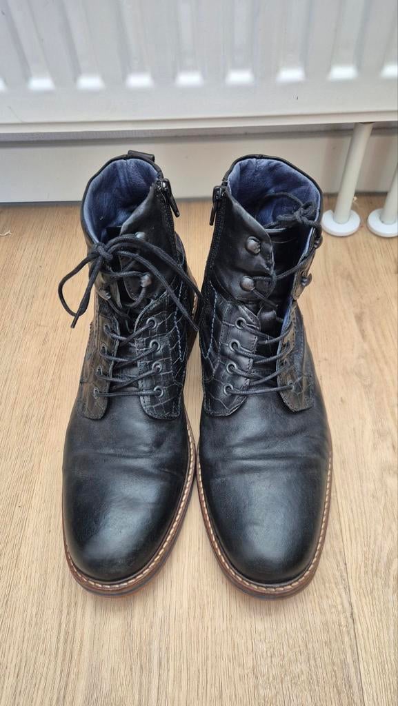 Zwarte leren Rehab  herenboots met croco-print, Kleding | Heren, Schoenen, Onbekend, Zwart, Boots, Ophalen of Verzenden