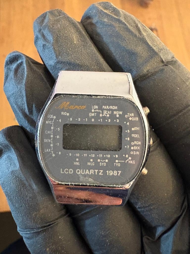 Vintage LCD Quartz horloge 1987, Verzenden, Gebruikt, Leer, Overige merken