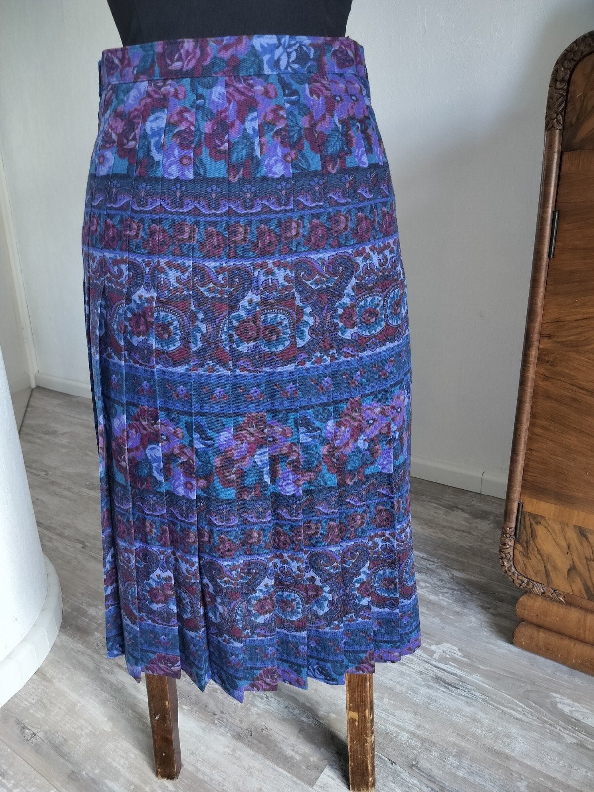 Vintage plisse rok. Wol mix, Maat 38/40 (M), Blauw, Ophalen of Verzenden, Zo goed als nieuw