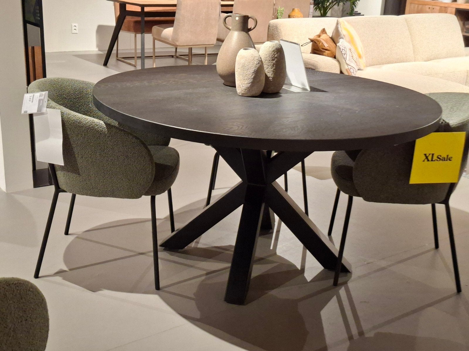 Showroommodel Eetkamertafel Magna rond eiken zwart gelakt, Ophalen, Nieuw, Rond, Metaal