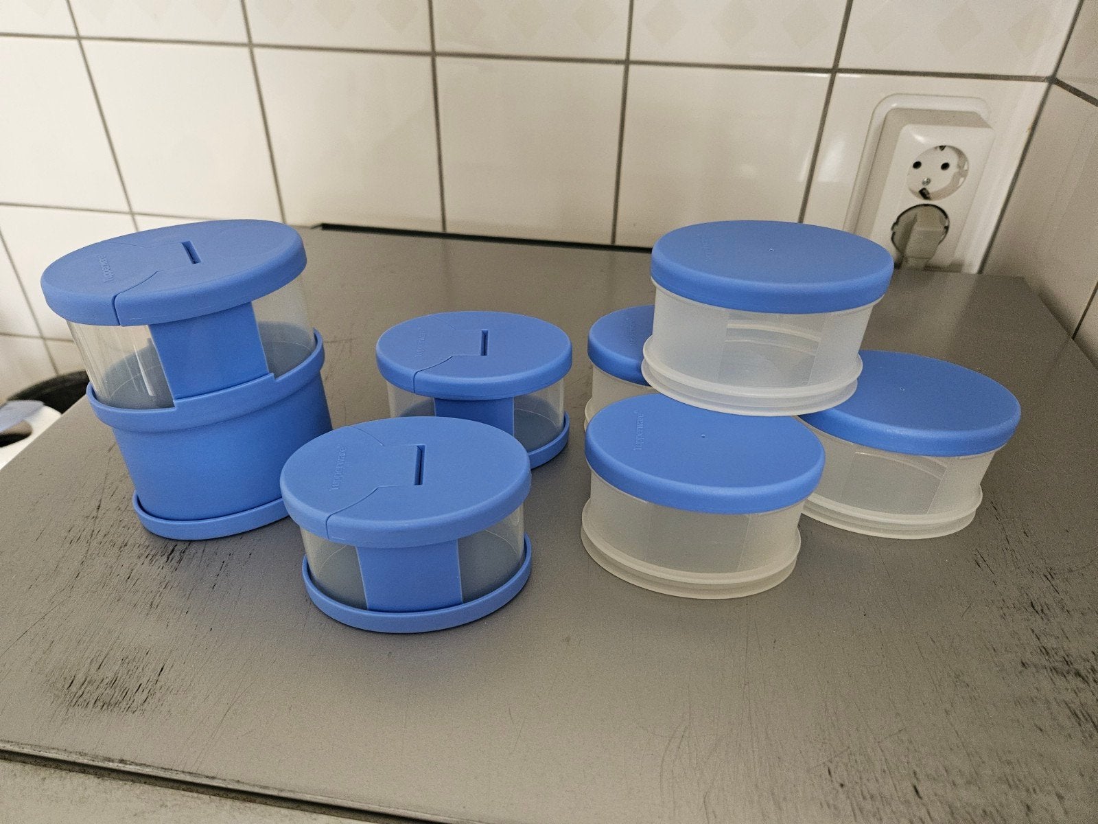 Tupperware kruidenpotjes en kruidenmolen blauw (7-delig), Ophalen of Verzenden