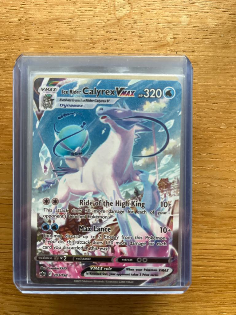 Ice Rider Calyrex VMAX Pokémon kaart (203/198) - Perfecte st, Ophalen of Verzenden, Zo goed als nieuw, Losse kaart, Foil
