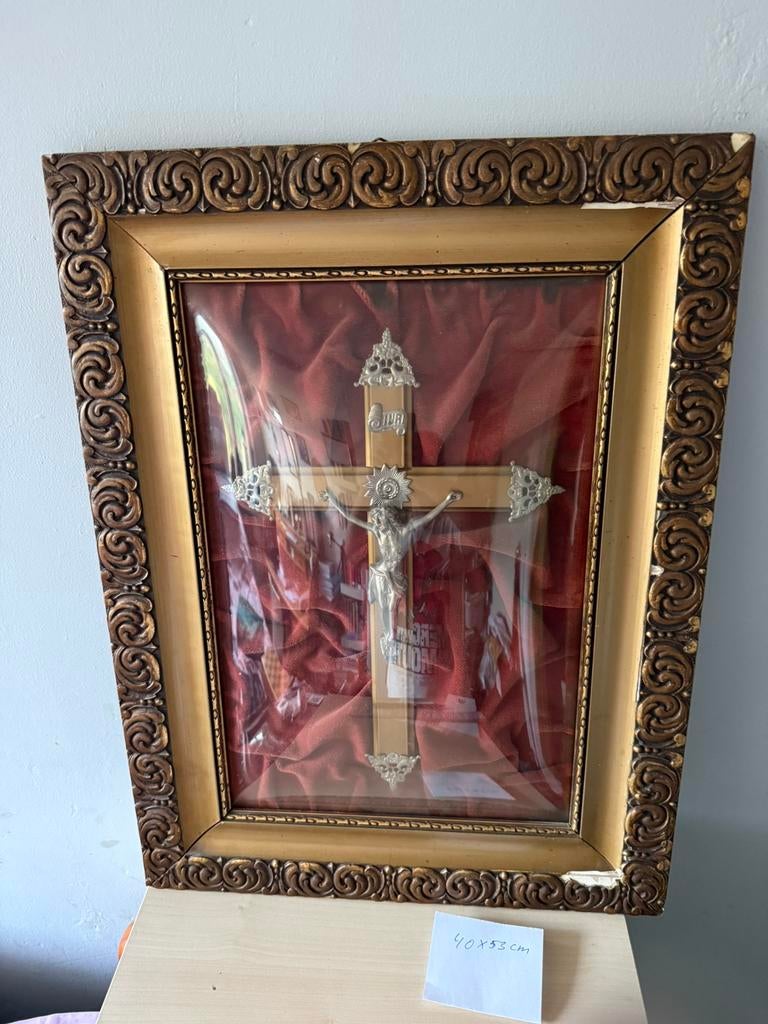 Prachtige Vintage ingelijste crucifix/kruisbeeld!, Ophalen of Verzenden