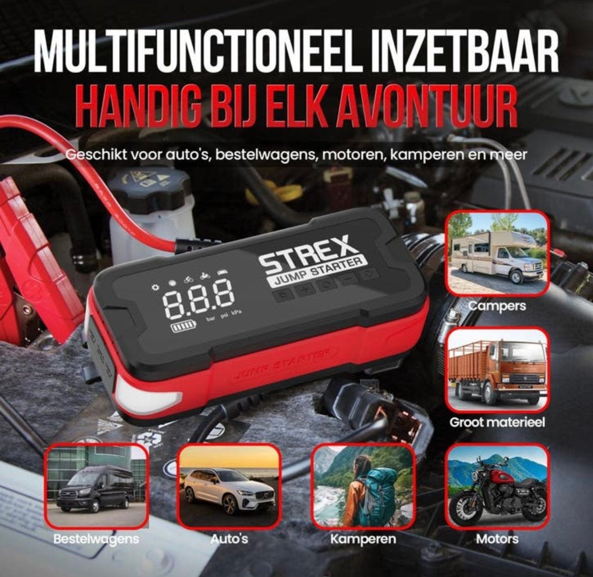 Krachtige accu jumpstarter / accubooster STREX (alles in 1), Nieuw