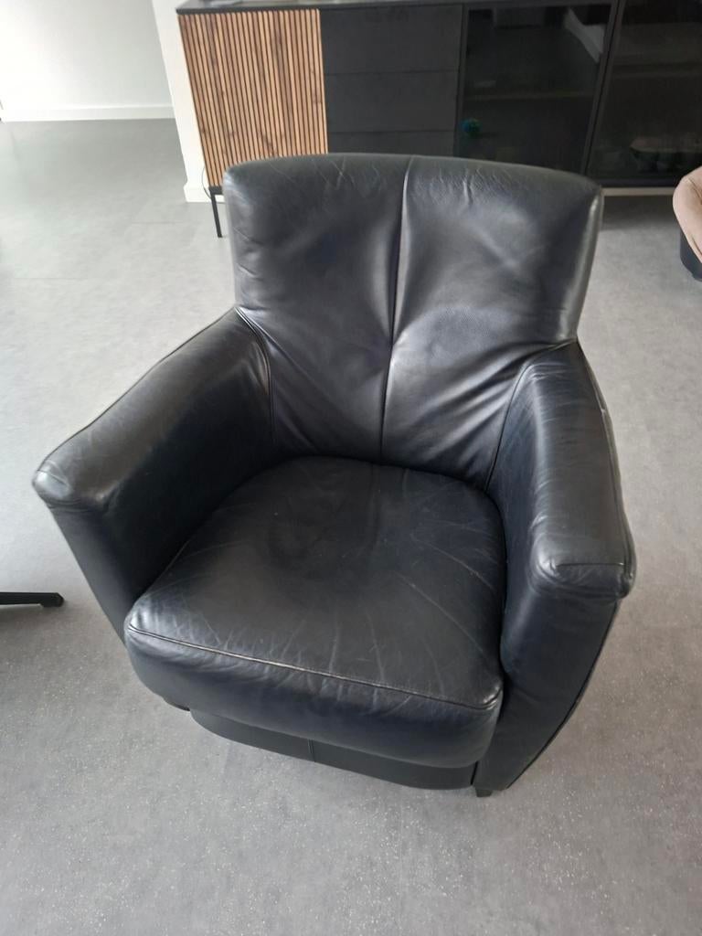 Leren fauteuil ., Huis en Inrichting, Ophalen of Verzenden, Gebruikt, 75 tot 100 cm, 50 tot 75 cm