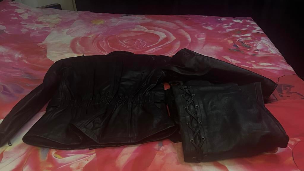 Dames leren motorjas en broek, Ophalen, Tweedehands, Dames, Jas | leer