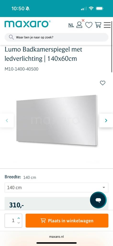 Maxaro Lumo badkamerspiegel met LED 140x80 cm + warmtestips, Nieuw, 125 cm of meer, Ophalen of Verzenden, Minder dan 100 cm