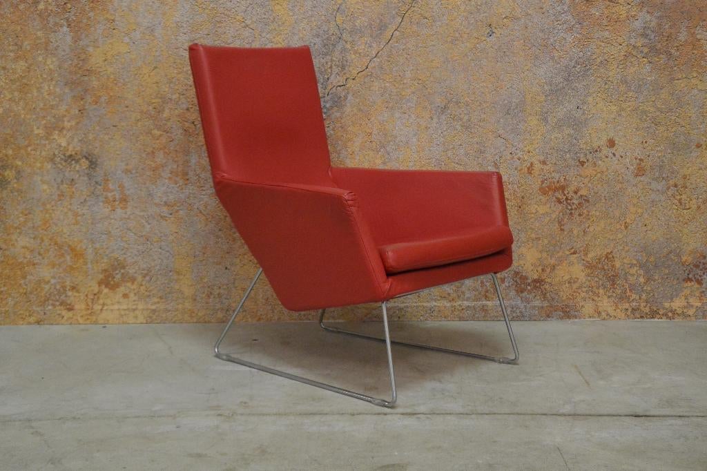 ZGANieuw! rode leren Label Don design fauteuil, Huis en Inrichting, Fauteuils, Ophalen of Verzenden, 50 tot 75 cm, Leolux Gelderland Harvink Rolf Benz Jori Design on Stock Montis