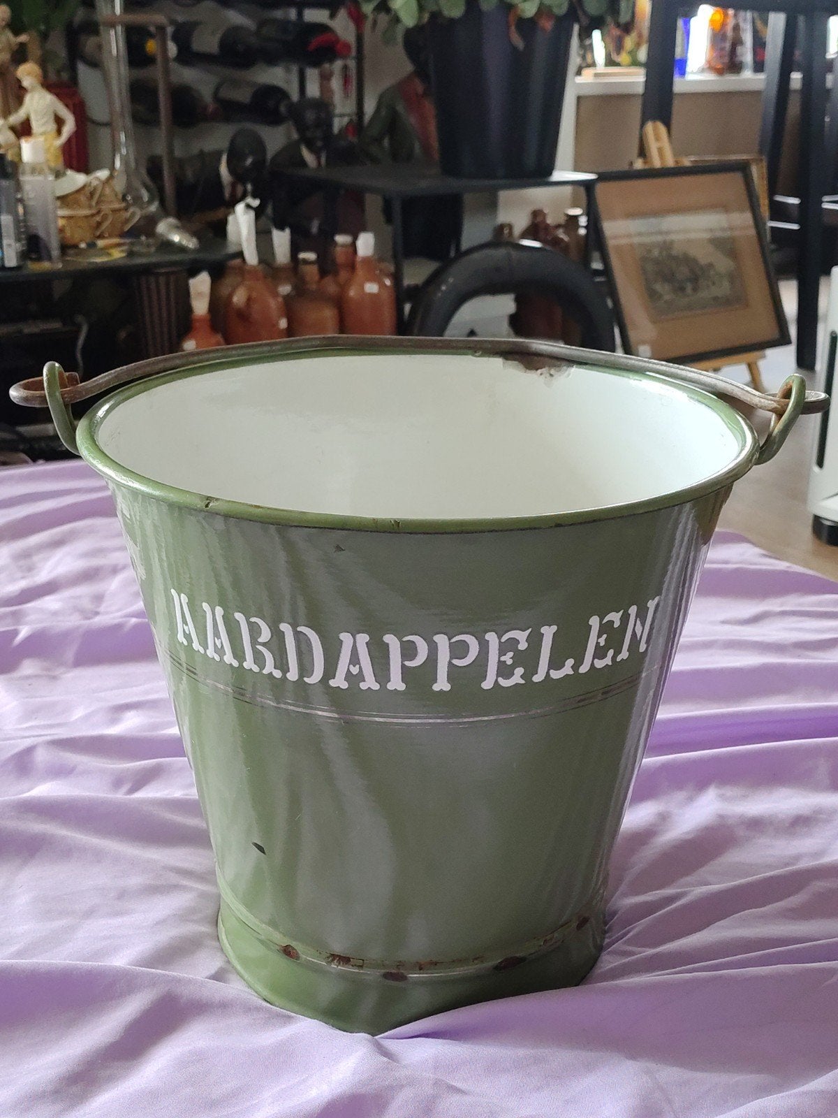 Vintage emaille emmer "AARDAPPELEN" - Groen, Ophalen of Verzenden