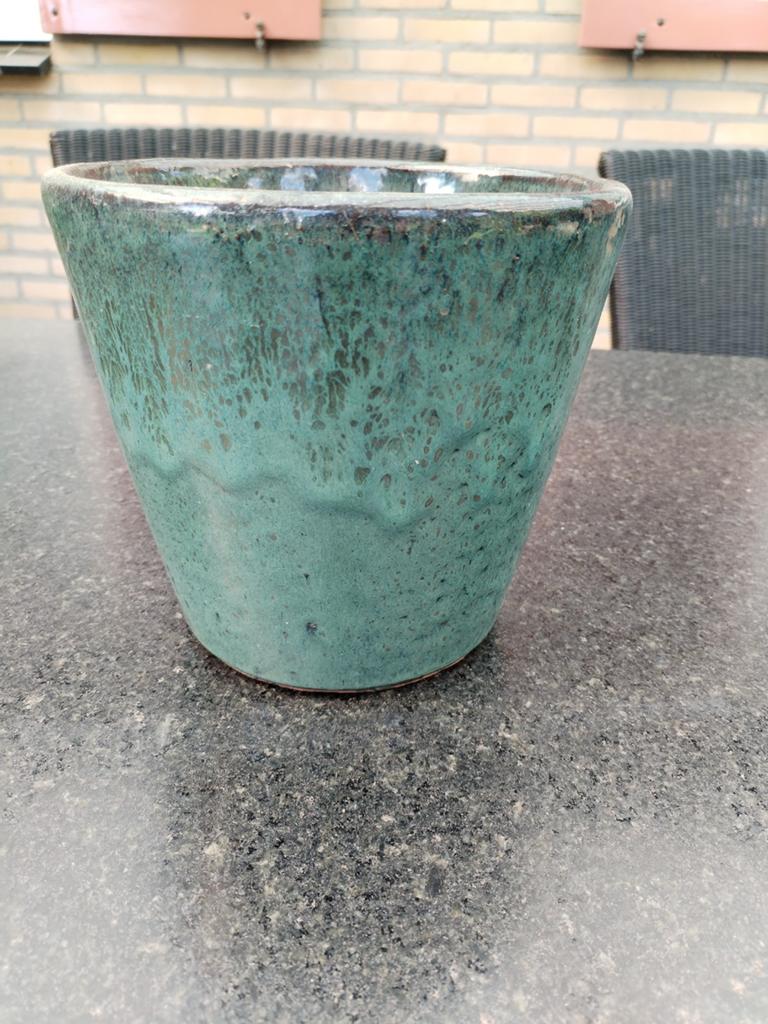 Groen bloempot, voor binnen, buiten, 18 cm hoogte, Tuin en Terras, Bloempotten, Ophalen, Rond, Binnen, Aardewerk