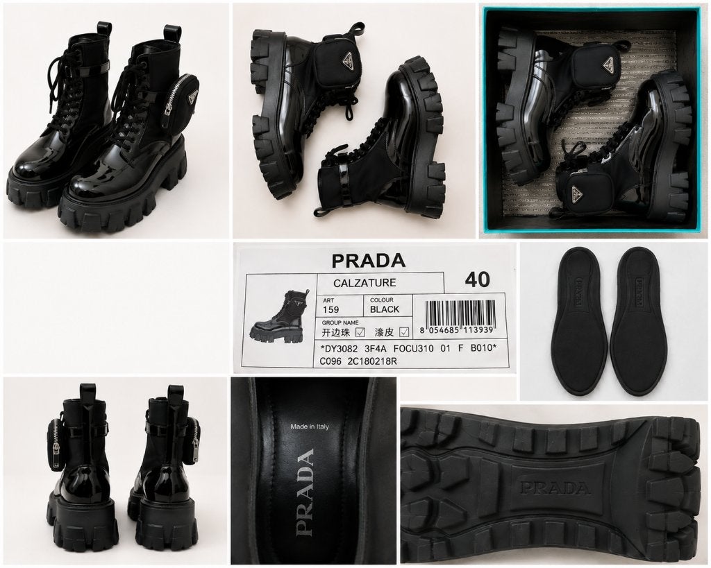Prada Monolith Laarzen Zwart Lakleer met tasje maat 40, Verzenden, Zwart, Lage of Enkellaarzen, Nieuw