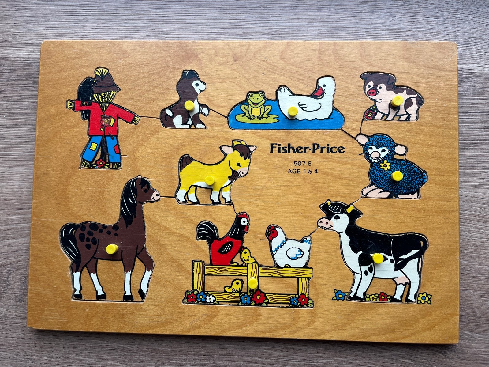 Fisher-Price Houten Boerderij Puzzel - Vintage, Kinderen en Baby's, Speelgoed | Kinderpuzzels, 2 tot 4 jaar, Gebruikt, 10 tot 50 stukjes