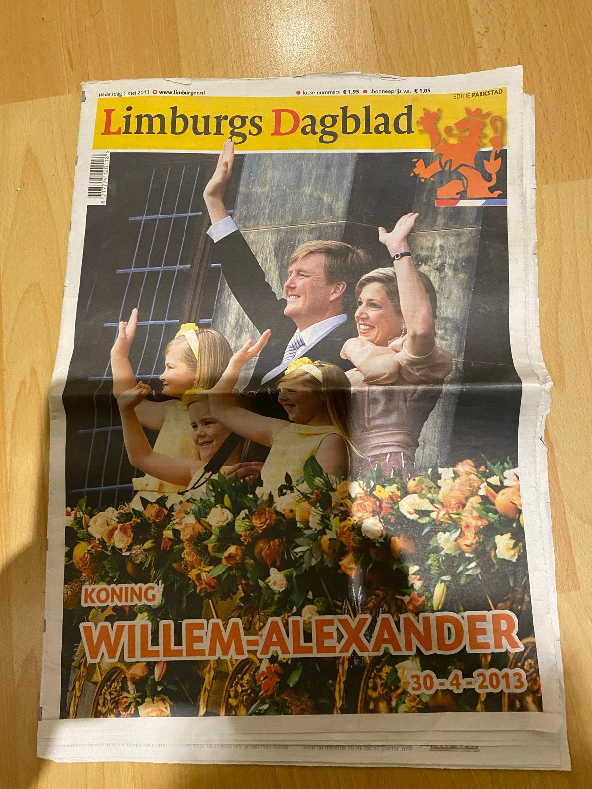 Limburgs Dagblad - Koning Willem-Alexander 30-4-2013, Verzamelen, Ophalen of Verzenden, 1980 tot heden, Nederland, Krant