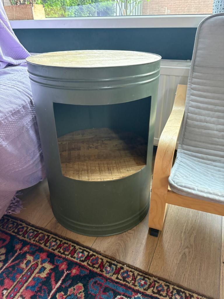 Groene (olievat) bijzettafel, Minder dan 55 cm, Gebruikt, Rond, Ophalen