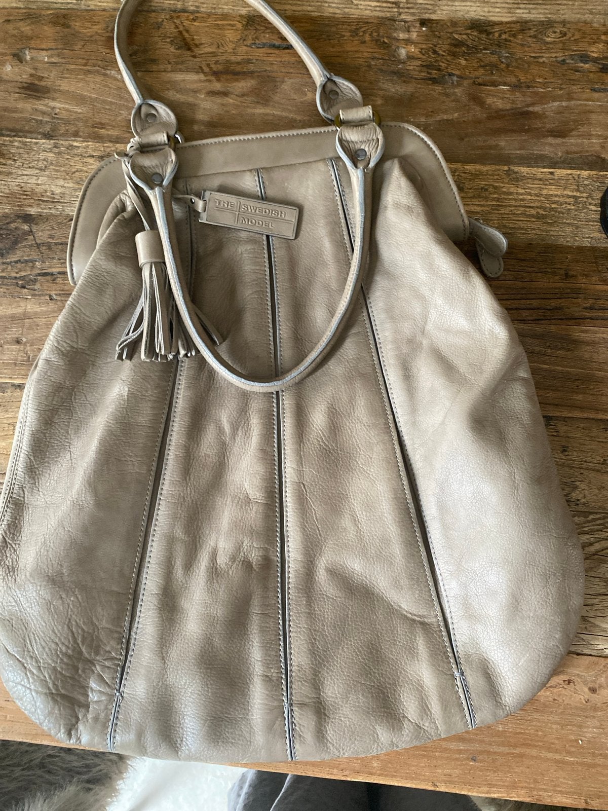 The Swedish Model Leren Handtas - Beige/Taupe, Ophalen of Verzenden, Gebruikt, Beige, Handtas