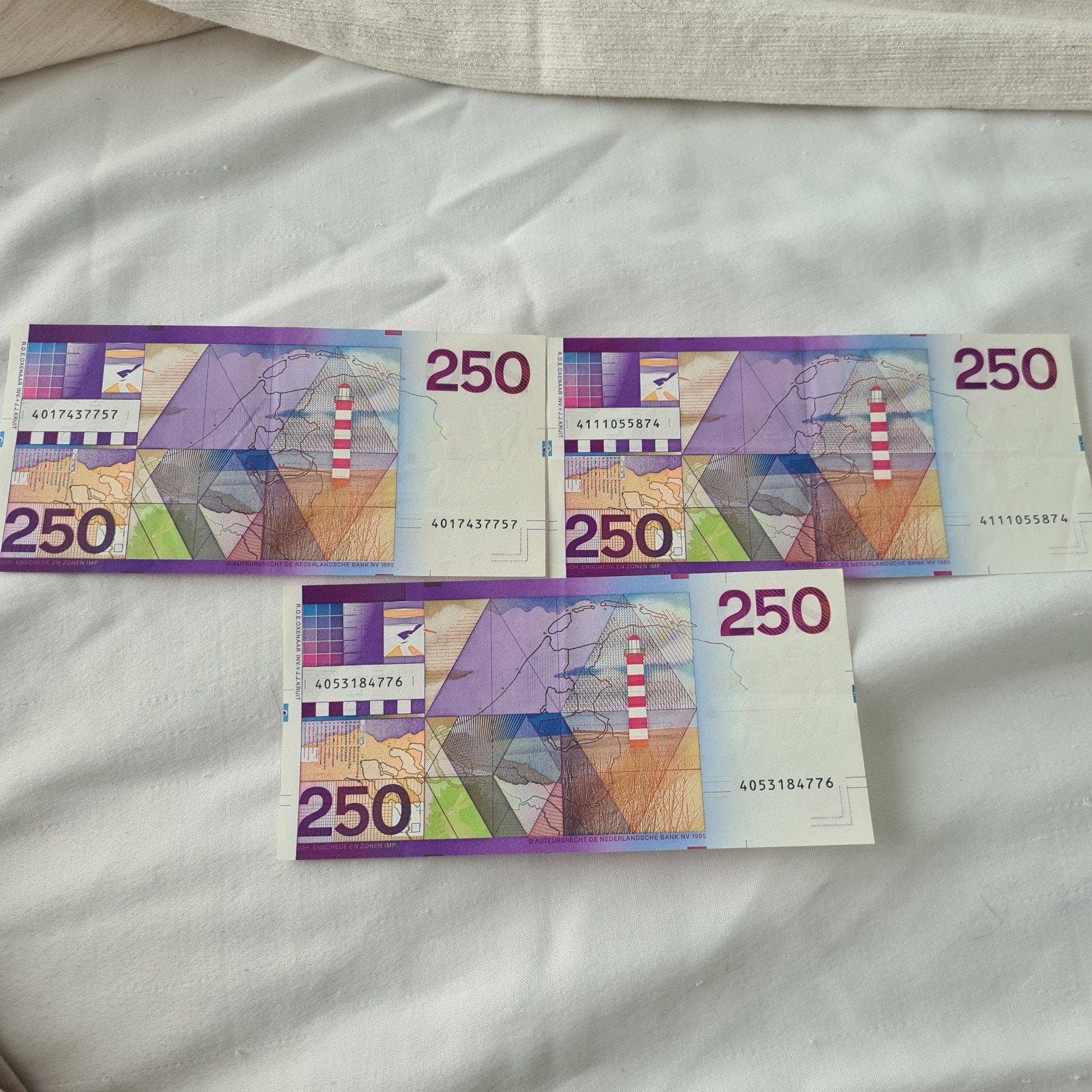 250 Gulden Vuurtoren biljetten (3 stuks), Postzegels en Munten, Ophalen of Verzenden, 250 gulden, Setje