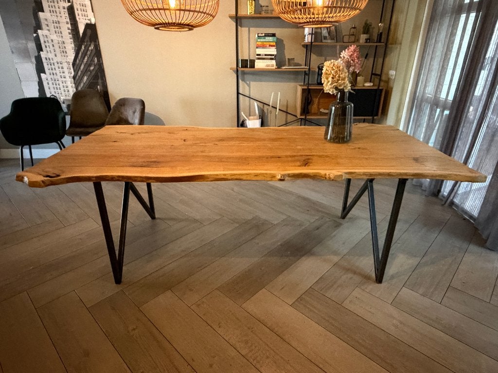 Boomstam eettafel eiken., Huis en Inrichting, Tafels | Eettafels, Ophalen, Gebruikt, Eikenhout, 200 cm of meer