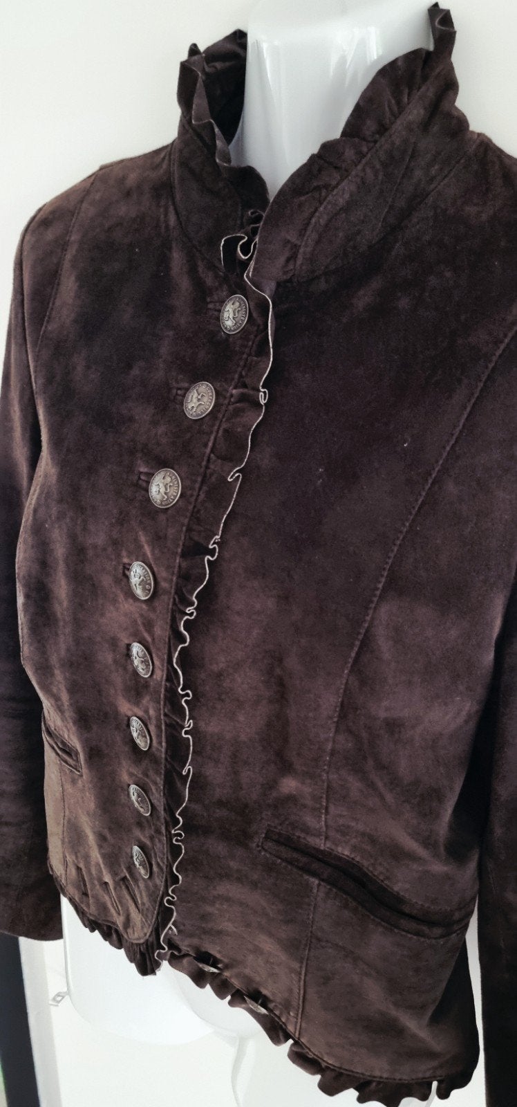 Prachtig echt suede blazer van La Ligna, bruin mt 40 zgan, Ophalen of Verzenden, Zo goed als nieuw, Maat 38/40 (M), Bruin