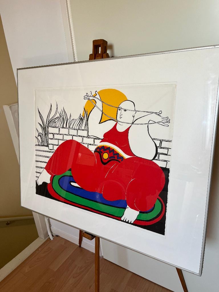 Maria Schuurman Kleurzeefdruk "Vrouw met touw"., Antiek en Kunst, Ophalen