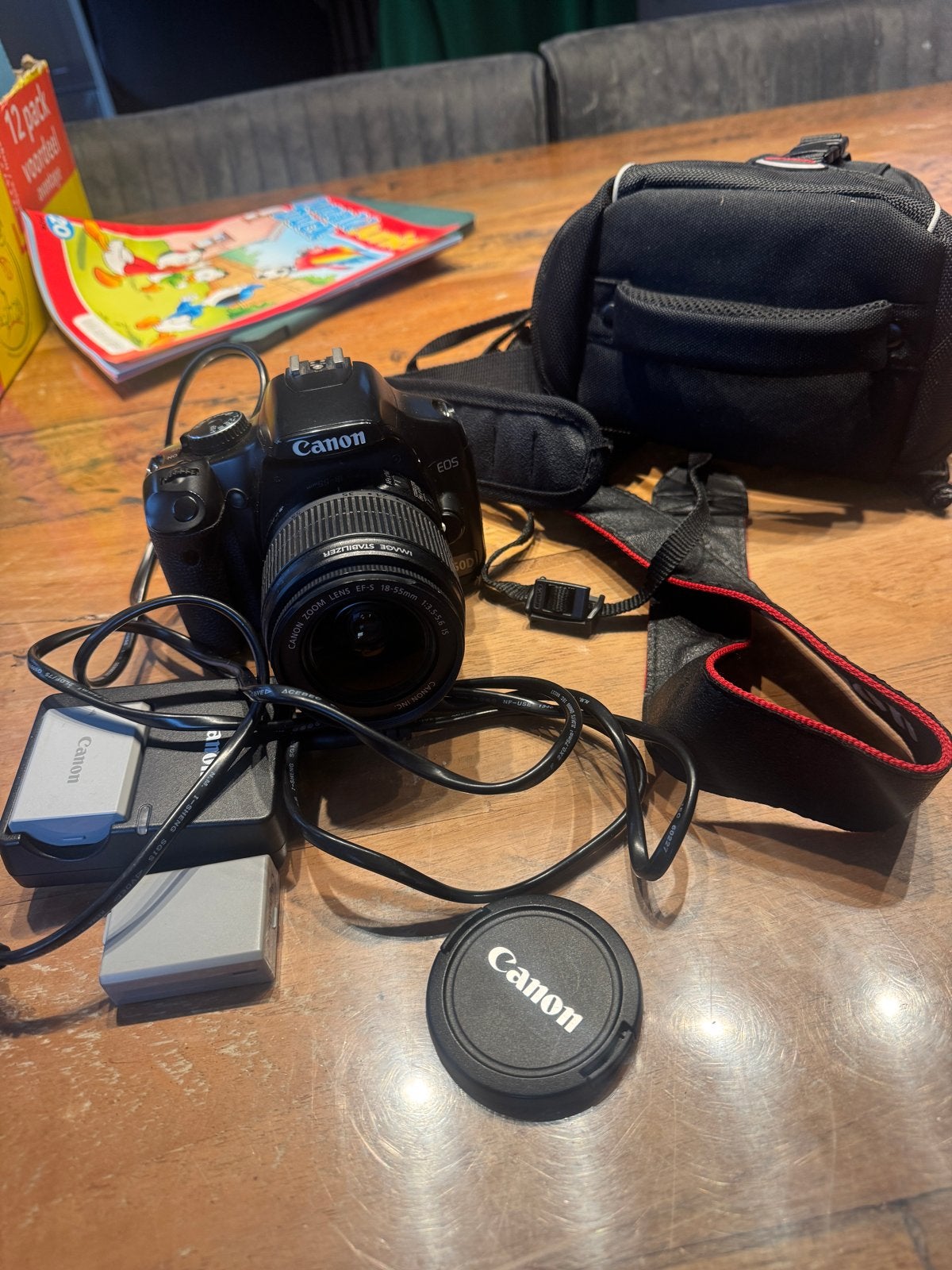 Canon EOS 450D + 18-55mm EFS lens + 3 accu’s + lader + tas, Ophalen, Gebruikt, Spiegelreflex, Canon
