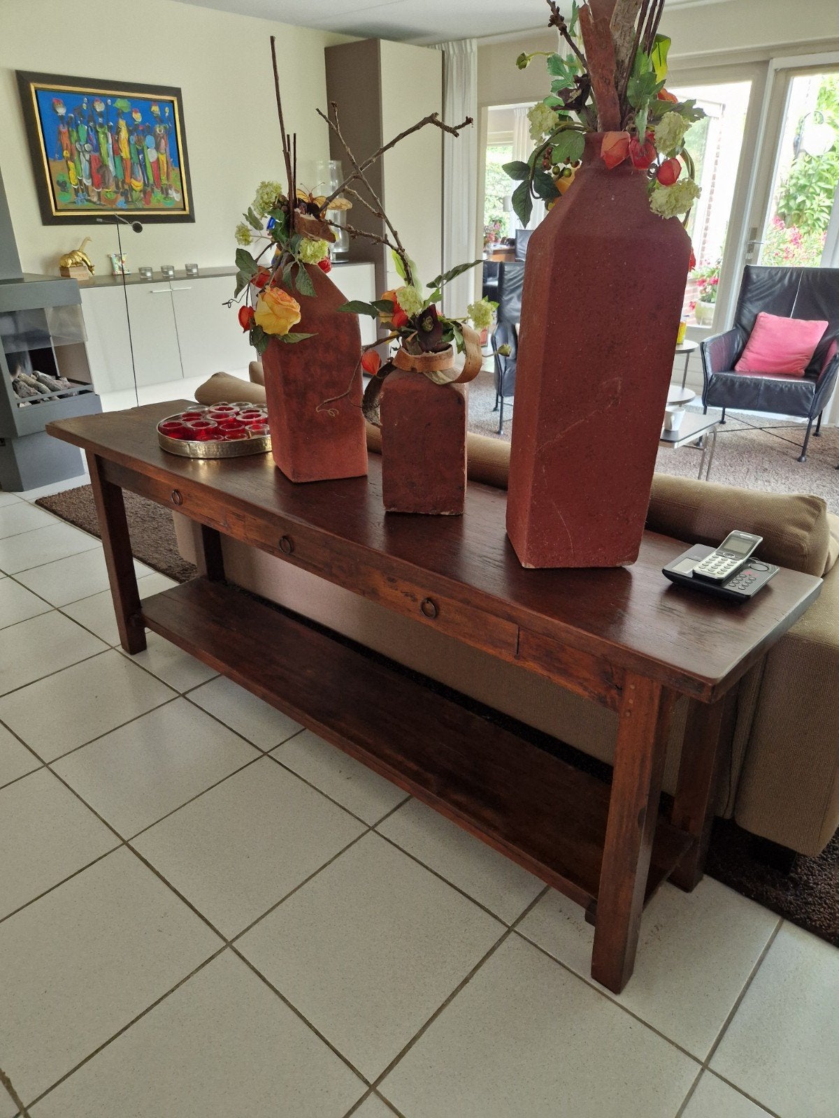 Koloniale sidetable van massief hout, Ophalen, Gebruikt, Koloniaal, 150 tot 200 cm