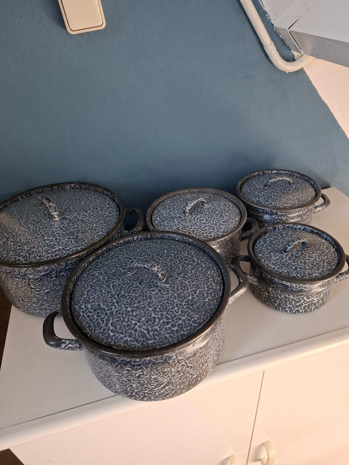 Set van 5 vintage wolkjespannen uit grootmoeders tijd, Ophalen