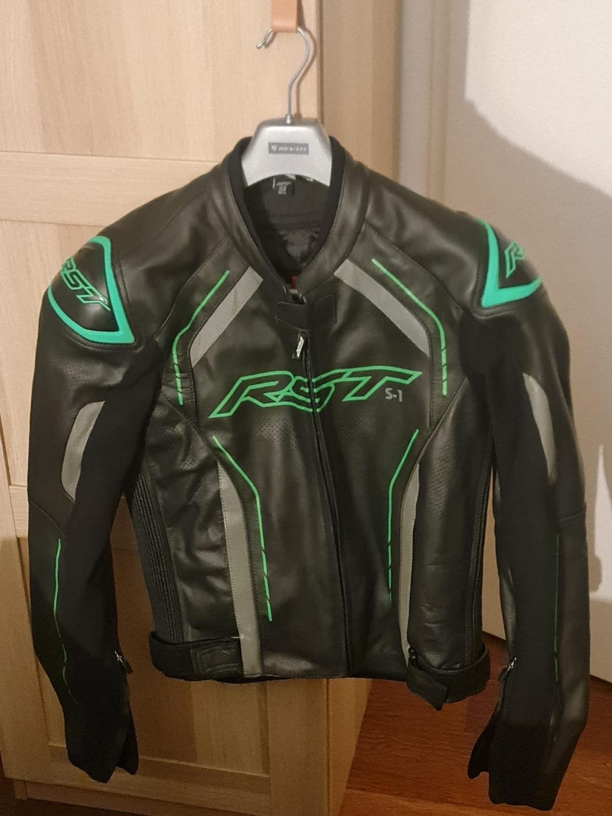 RST S-1 Leren Motorjas Zwart/Groen Maat S (EUR50), Motoren, Kleding | Motorkleding, RST, Heren, Jas | leer, Ophalen of Verzenden