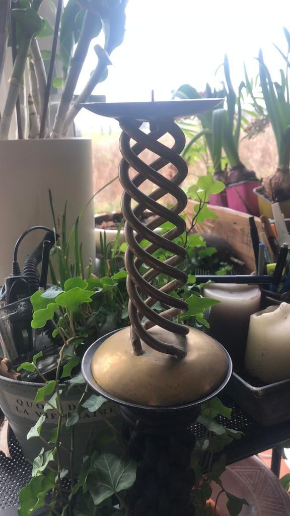 Spiraalvormige Koperen kandelaar, hoogte 16 cm., Huis en Inrichting, Woonaccessoires | Kandelaars en Kaarsen, Ophalen, Gebruikt