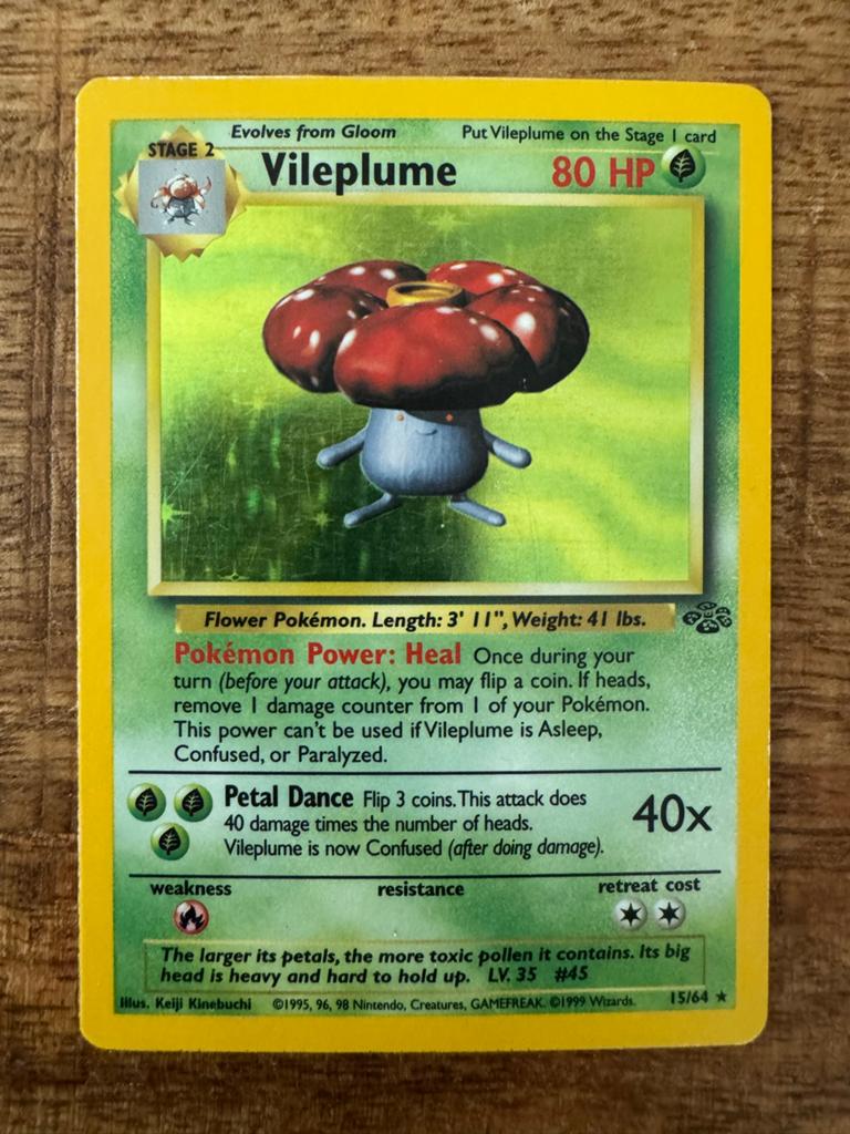 Vileplume Pokémon Kaart (Jungle Set, 15/64), Ophalen of Verzenden, Losse kaart