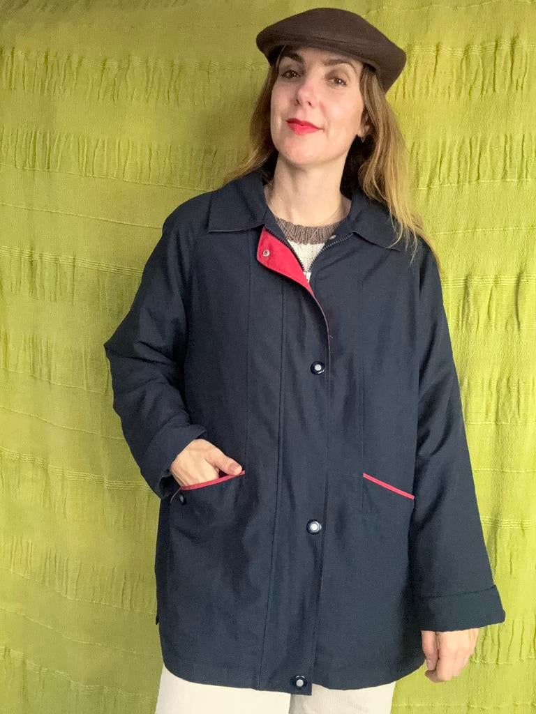 Vintage jas / parka / tussenjas- donkerblauw / blauw - 42/XL, Kleding | Dames, Jassen | Zomer, Gedragen, Maat 42/44 (L), Blauw