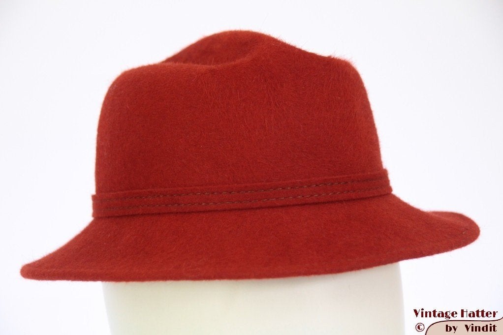 Kleine Vintage Dameshoed bruinrood haarvilt 53, Gebruikt, Meisje, Hoed, Ophalen of Verzenden