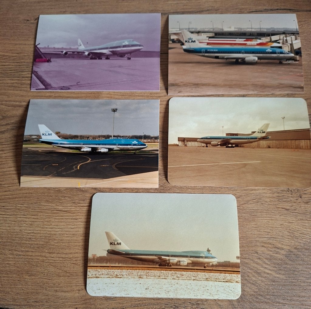 5 KLM vliegtuigen foto's - Vintage luchtvaart collectie, Verzamelen, Ophalen of Verzenden, Gebruikt, Kaart, Foto of Prent