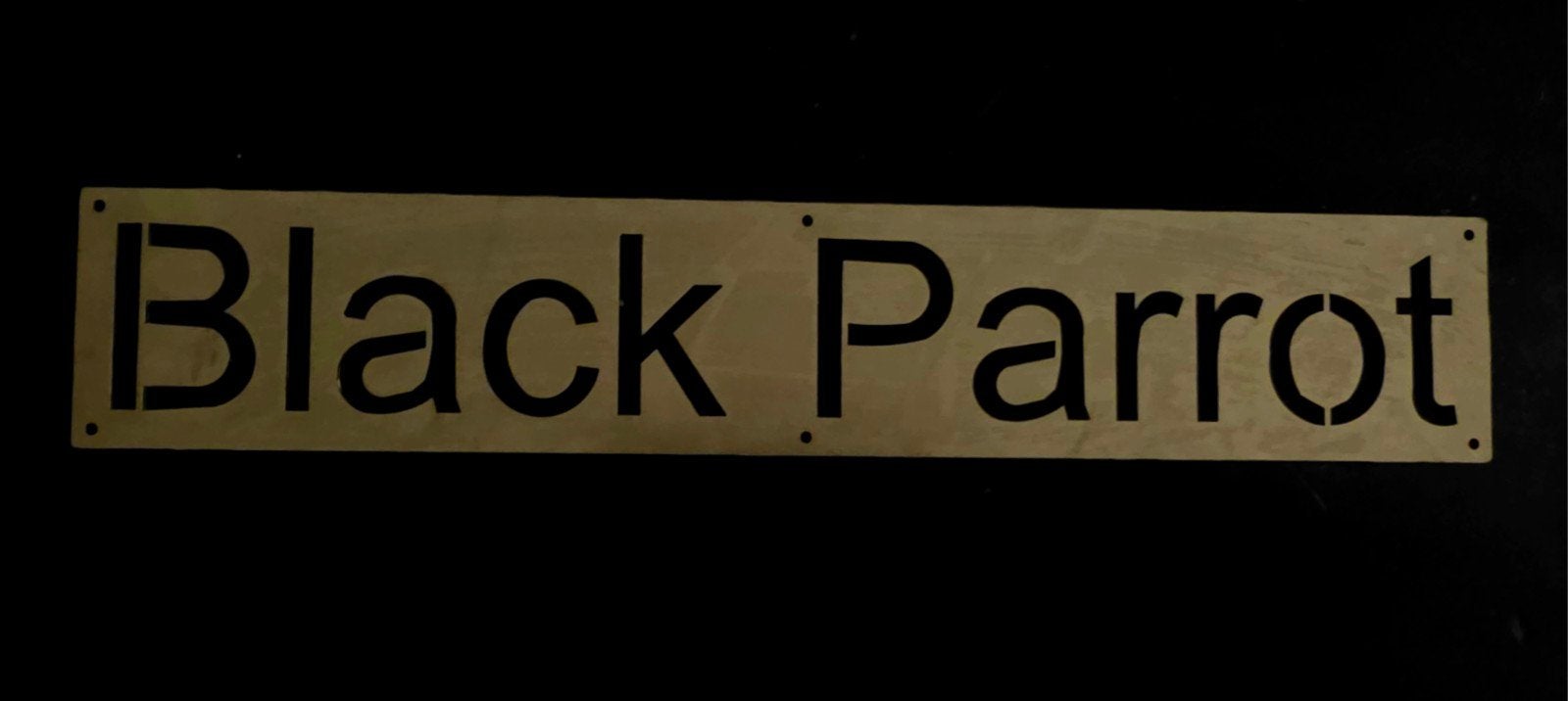 RVS bord “Black Parrot” met uitgesneden letters, Mannelijk, Papegaai