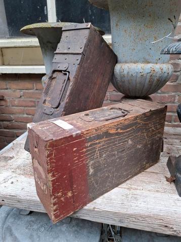 Oude antieke houten munitiekist ww1 Schwarzlose mitrailleur beschikbaar voor biedingen